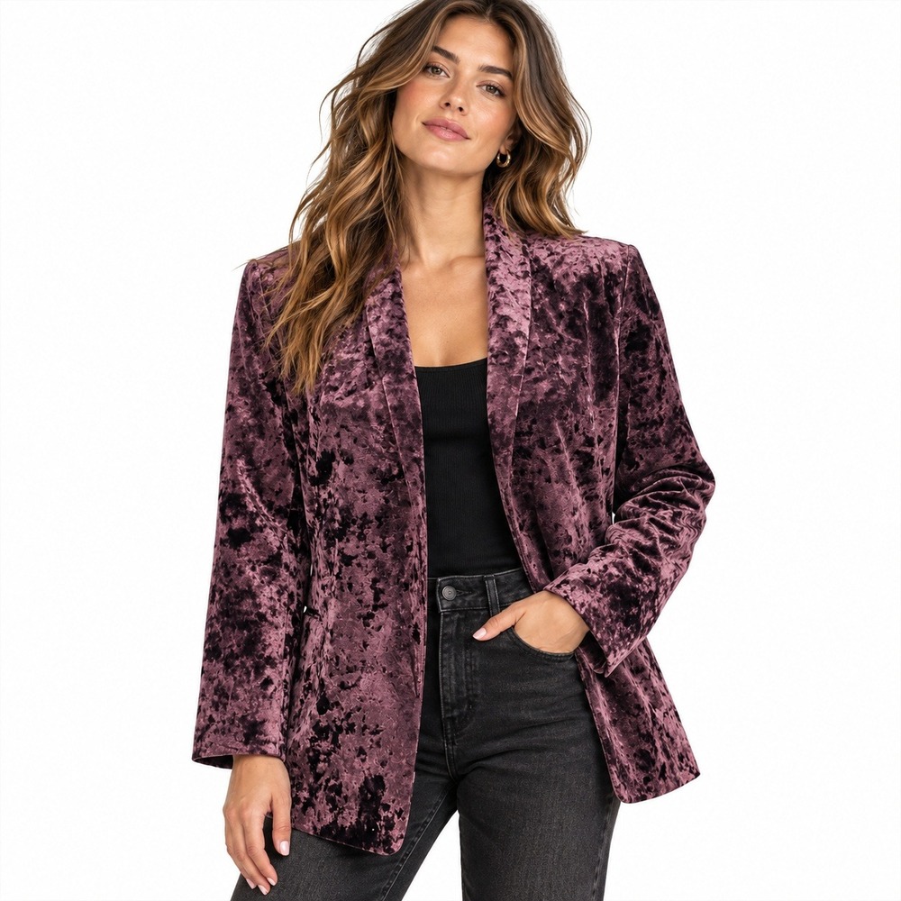 Chicos Crushed Velvet Blazer Size 10 Purple Whimsigoth Luxe Formal Holiday Party